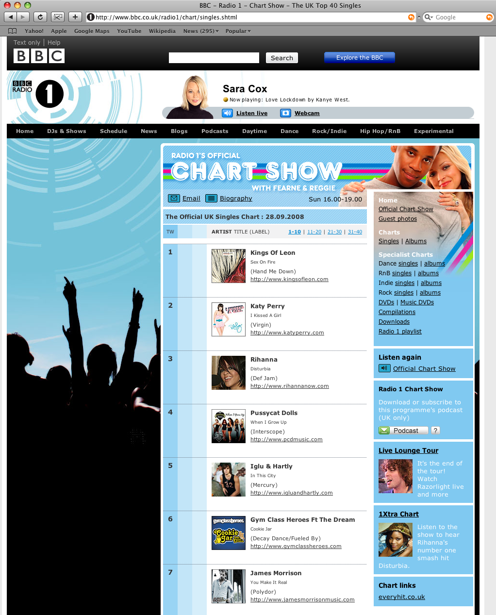 BBC Radio 1's UK top 40 single's chart page