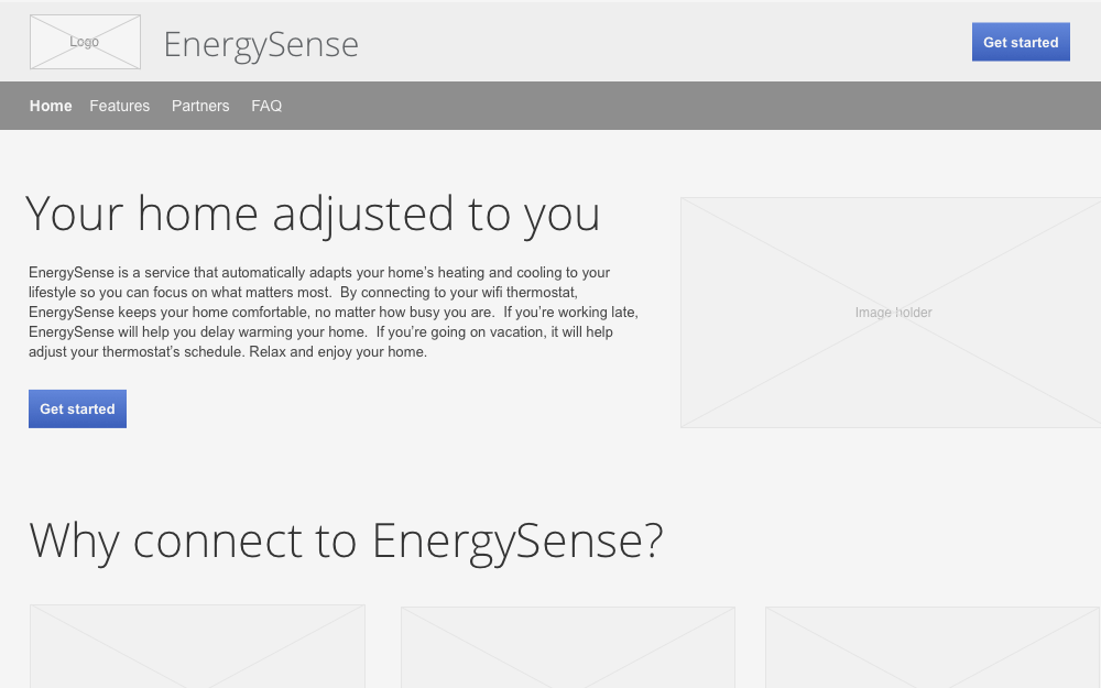 Energy Sense wireframe