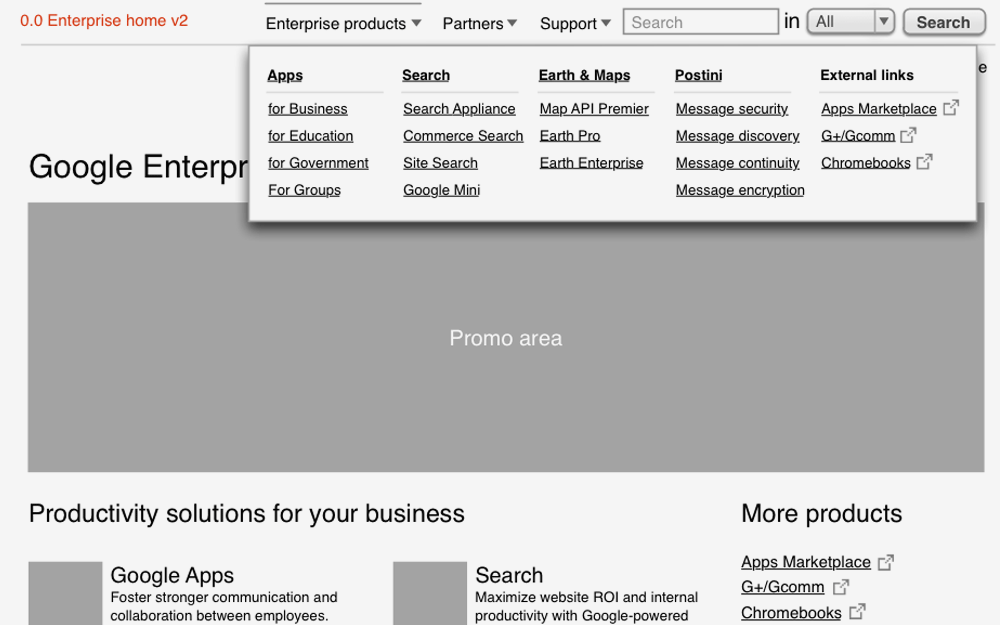 Google Enterprise wireframe