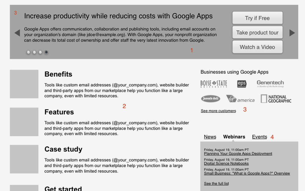 Google Enterprise wireframe