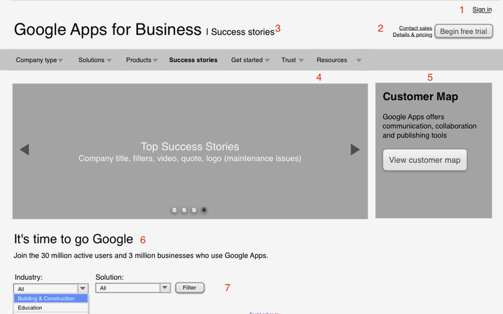 Google Enterprise wireframe