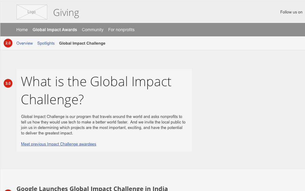 Google Giving wireframe
