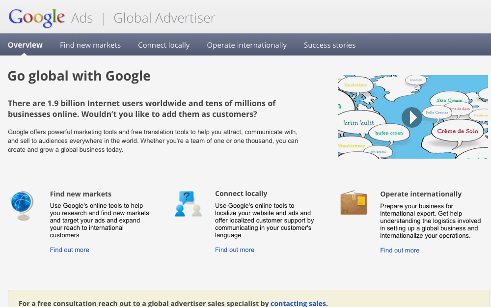 Global Advertisers wireframe