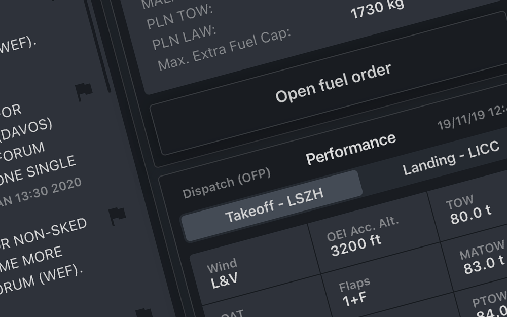 mBriefing Dashboard, iPad landscape, expanded version, dark mode, screen 2
