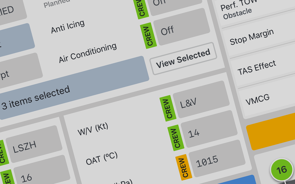 mBriefing Performance Calculator, day mode, crew cross-check error
