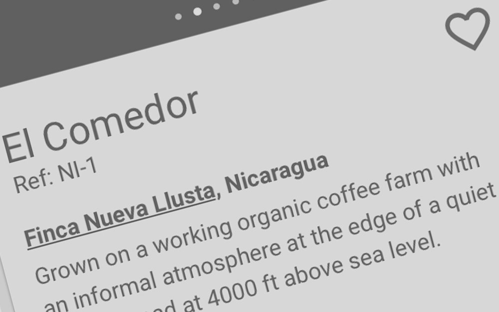 Algrano Coffee Profile Page wireframe